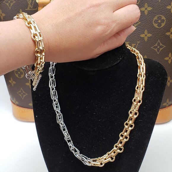 2 Tone Silver and Gold Plated Necklace and Bracelet - Picture 2 of 16